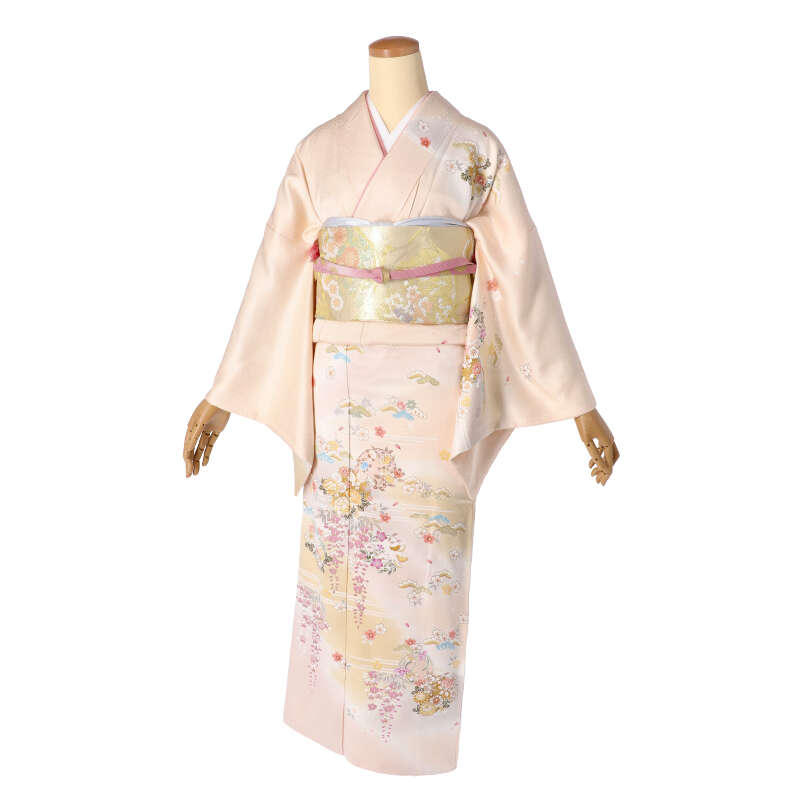 訪問着：H1217 薄サーモンピンク 花丸文に霞| 訪問着レンタル │ 京都 