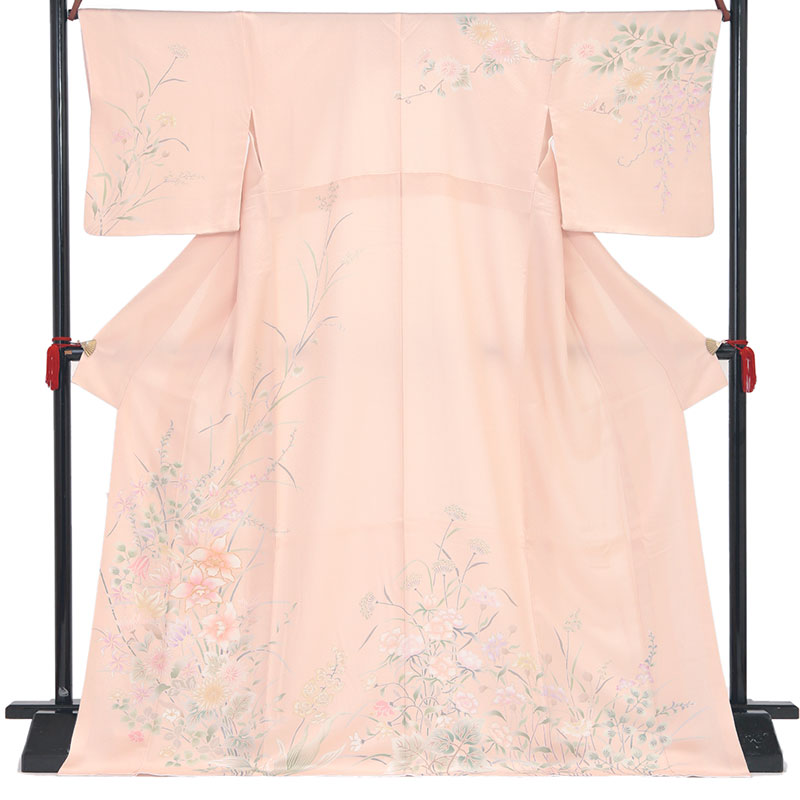 訪問着：H1248 淡ピンク 胡蝶蘭に菊と花々| 訪問着レンタル
