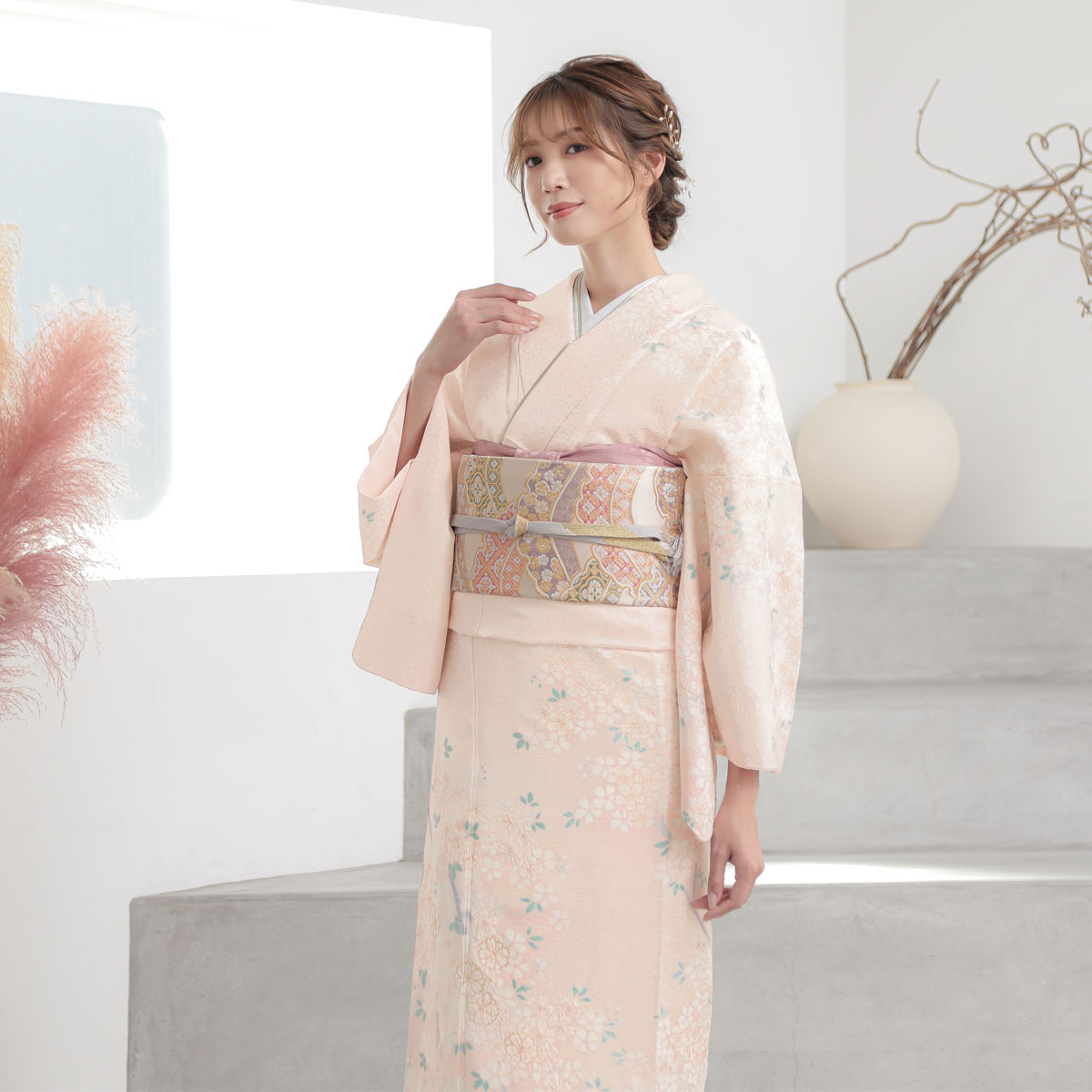 訪問着：H1287 桂由美 薄ピンク 枝垂れ桜| 訪問着レンタル