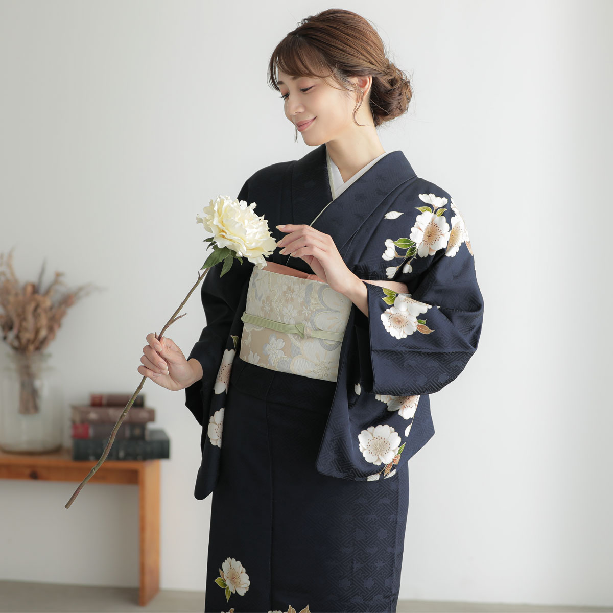 訪問着：H1309 濃紺 桜に菊| 訪問着レンタル │ 京都着物レンタル夢館