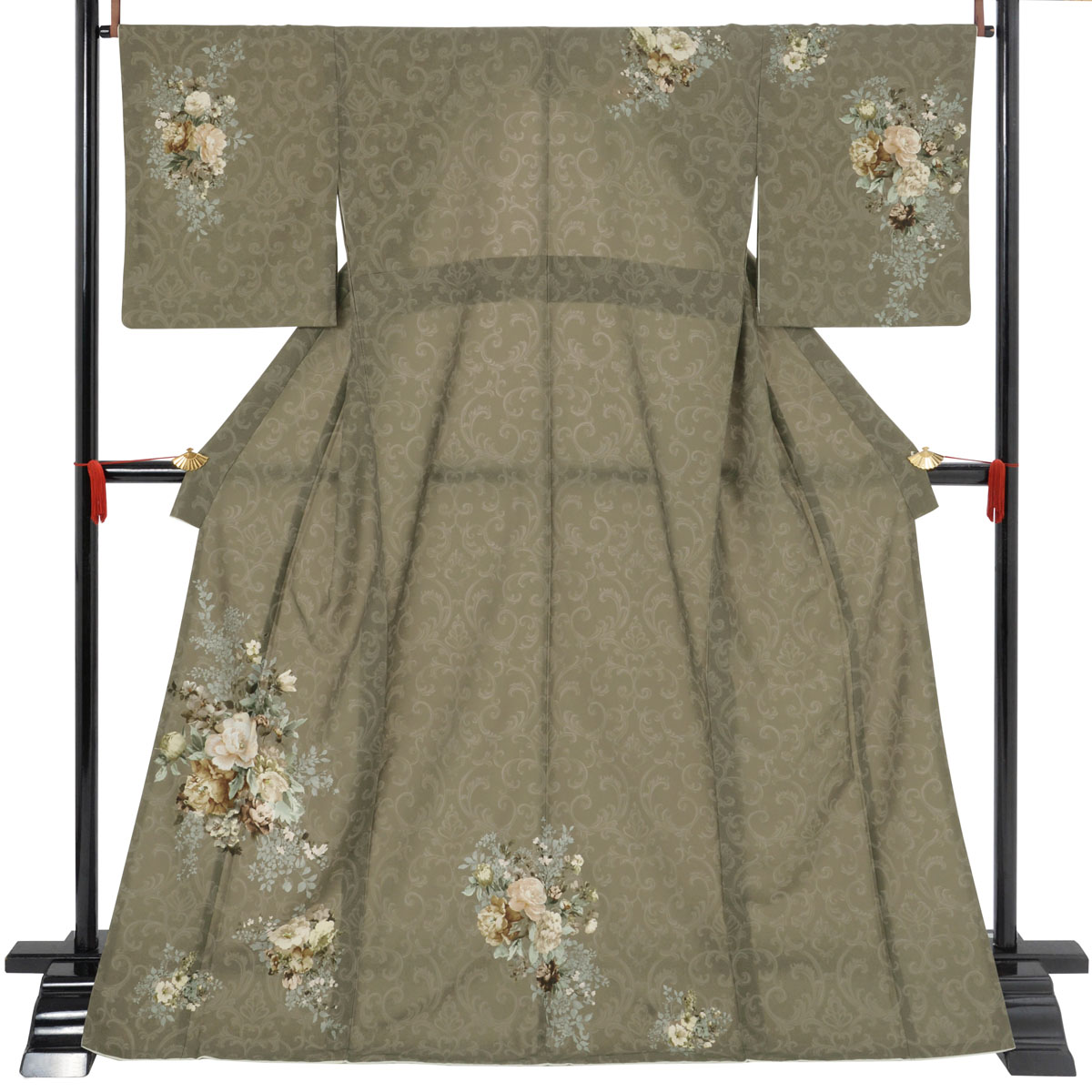 訪問着：H1316 ジャパンスタイル オリーブ 洋花のブーケ| 訪問着 