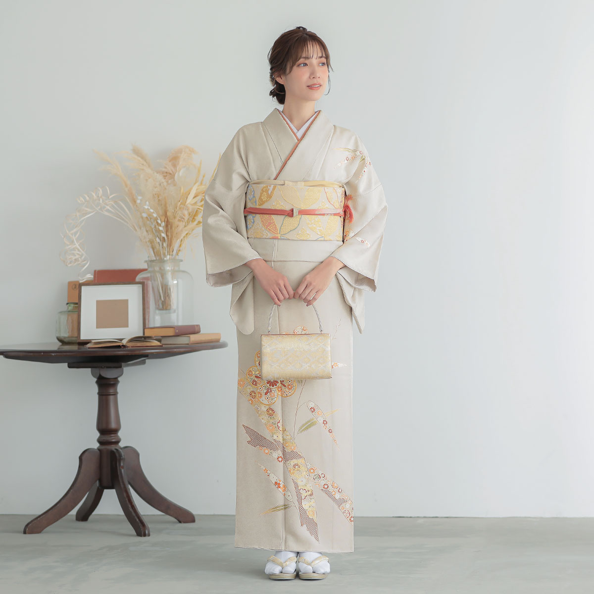 訪問着：H1348 桂由美 グレー 梅に竹| 訪問着レンタル │ 京都着物