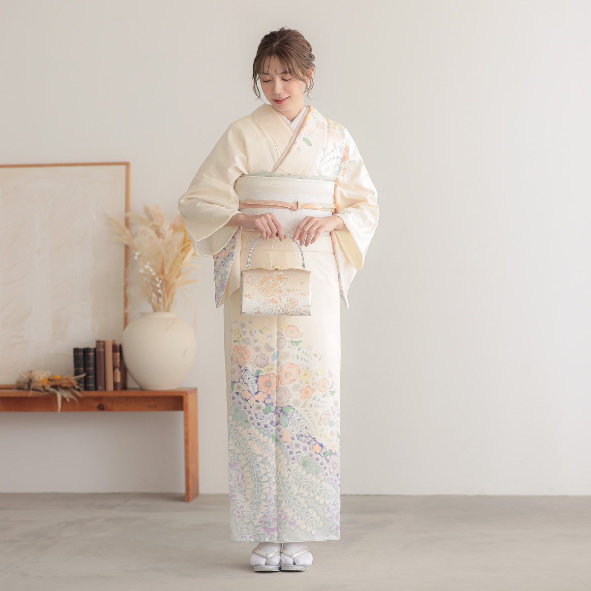 訪問着：H1359 式部浪漫 クリーム 辻が花風| 訪問着レンタル │ 京都