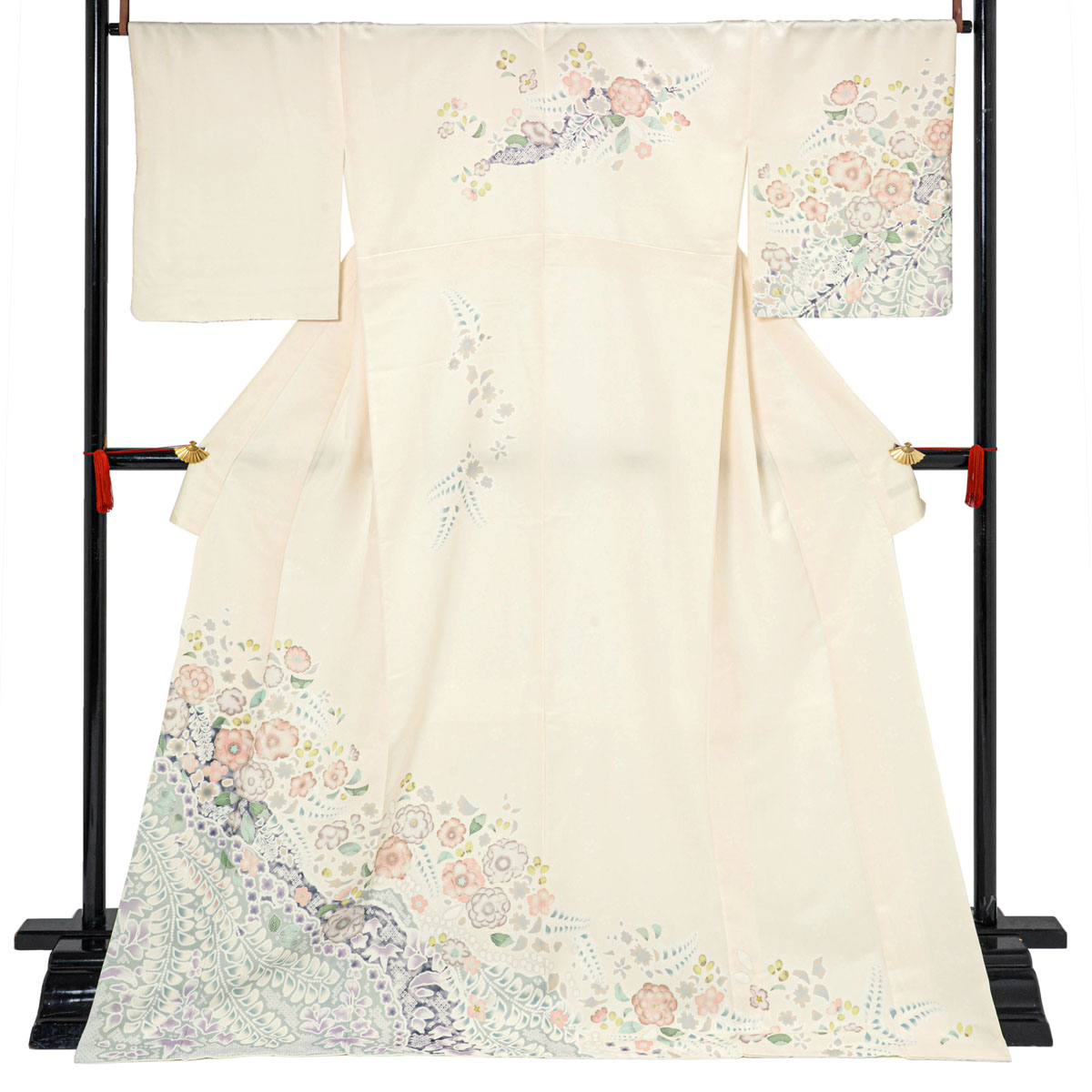 訪問着　フルセット　四季草花　手刺繍　高島屋　華やか　クリーム色　入学式　H9 訪問着：H1359 式部浪漫 クリーム 辻が花風| 訪問着レンタル │ 京都