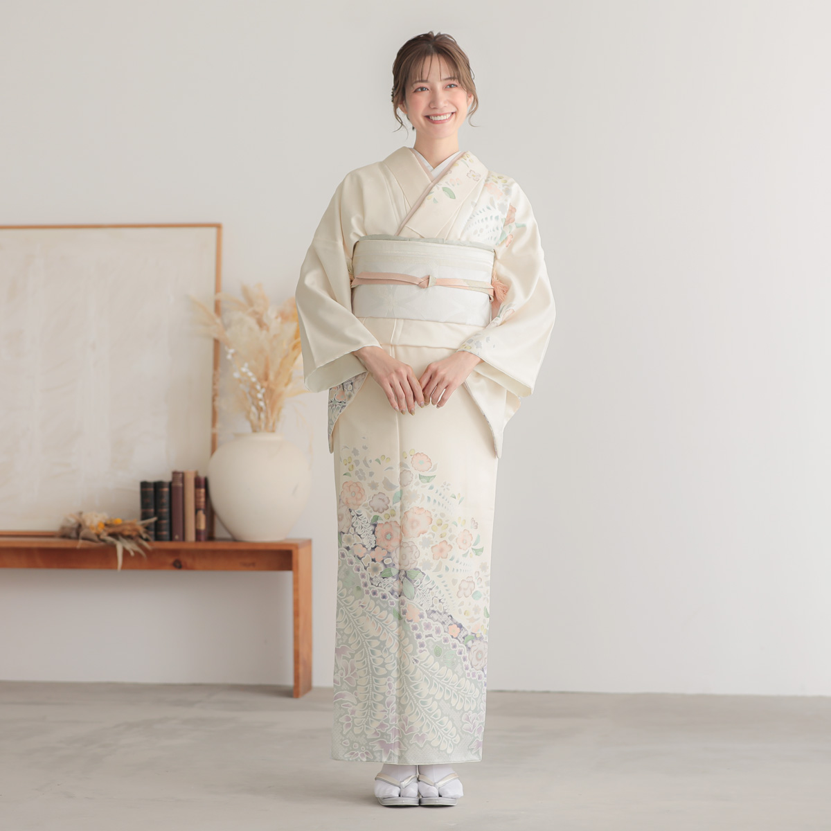 訪問着：H1359 式部浪漫 クリーム 辻が花風| 訪問着レンタル │ 京都
