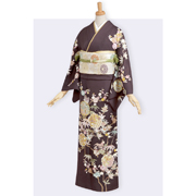 訪問着：H141 ブラウン 雪輪に橘と竹☆| 訪問着レンタル │ 京都着物