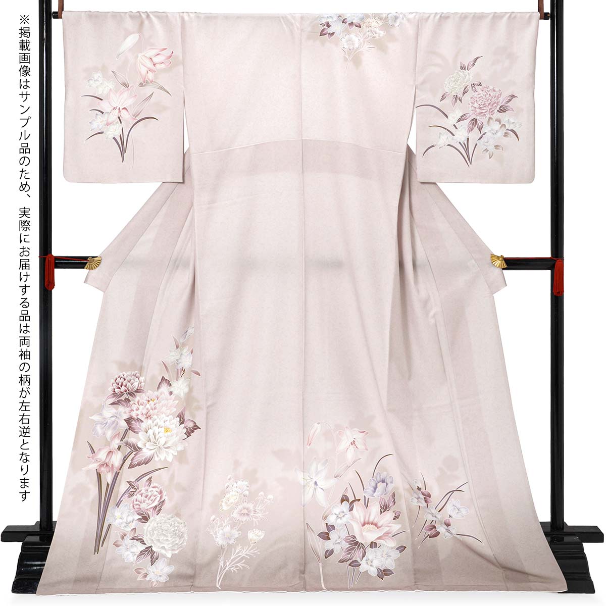 訪問着：H1467 グレージュ 洋花| 訪問着レンタル │ 京都着物レンタル夢館