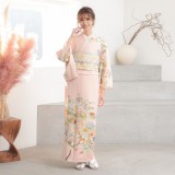 訪問着：H233 ピンク 椿と桐（金駒刺繍）| 訪問着レンタル │ 京都着物