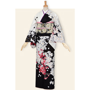 訪問着：H375 【訳あり】白×黒モノトーン桜☆(宅)| 訪問着