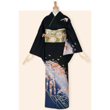 訪問着：H436 黒 花くす玉に藤の花☆| 訪問着レンタル │ 京都着物