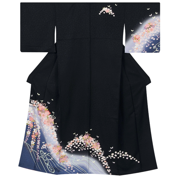 訪問着：H436 黒 花くす玉に藤の花☆| 訪問着レンタル │ 京都着物