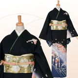 訪問着：H436 黒 花くす玉に藤の花☆| 訪問着レンタル │ 京都着物