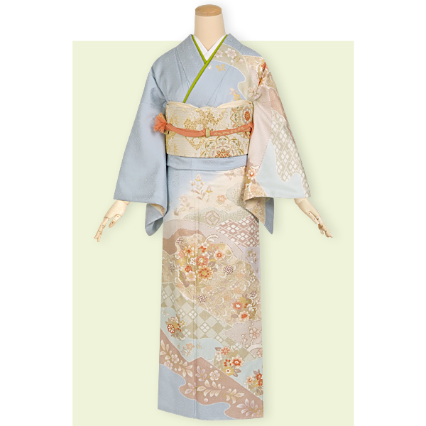 訪問着：H441 青藤色 雲取吉祥唐花文| 訪問着レンタル │ 京都着物