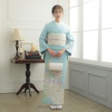 訪問着：H477 ジャパンスタイル 水色 牡丹と百合| 訪問着レンタル