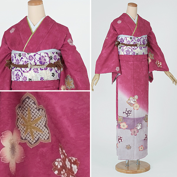 訪問着：H539 赤紫 桜楓うさぎ☆| 訪問着レンタル │ 京都着物レンタル夢館