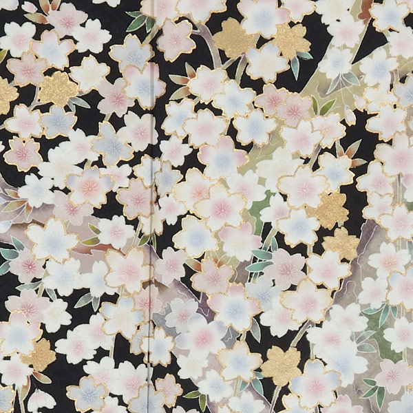 裄長】訪問着 袷 しだれ桜に扇 観世水文織出し 絞り 金彩 刺繍