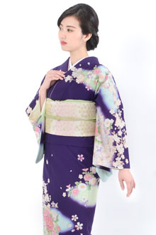 訪問着：H726 乙葉 黄色 扇に牡丹菊桜| 訪問着レンタル │ 京都