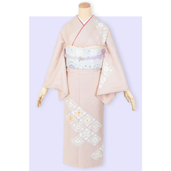 訪問着　フルセット　七宝に花菱　紐　控えめな可愛さ　着物　H7 訪問着 フルセット 七宝に花菱 紐 控えめな可愛さ 着物 H7 訪問着：