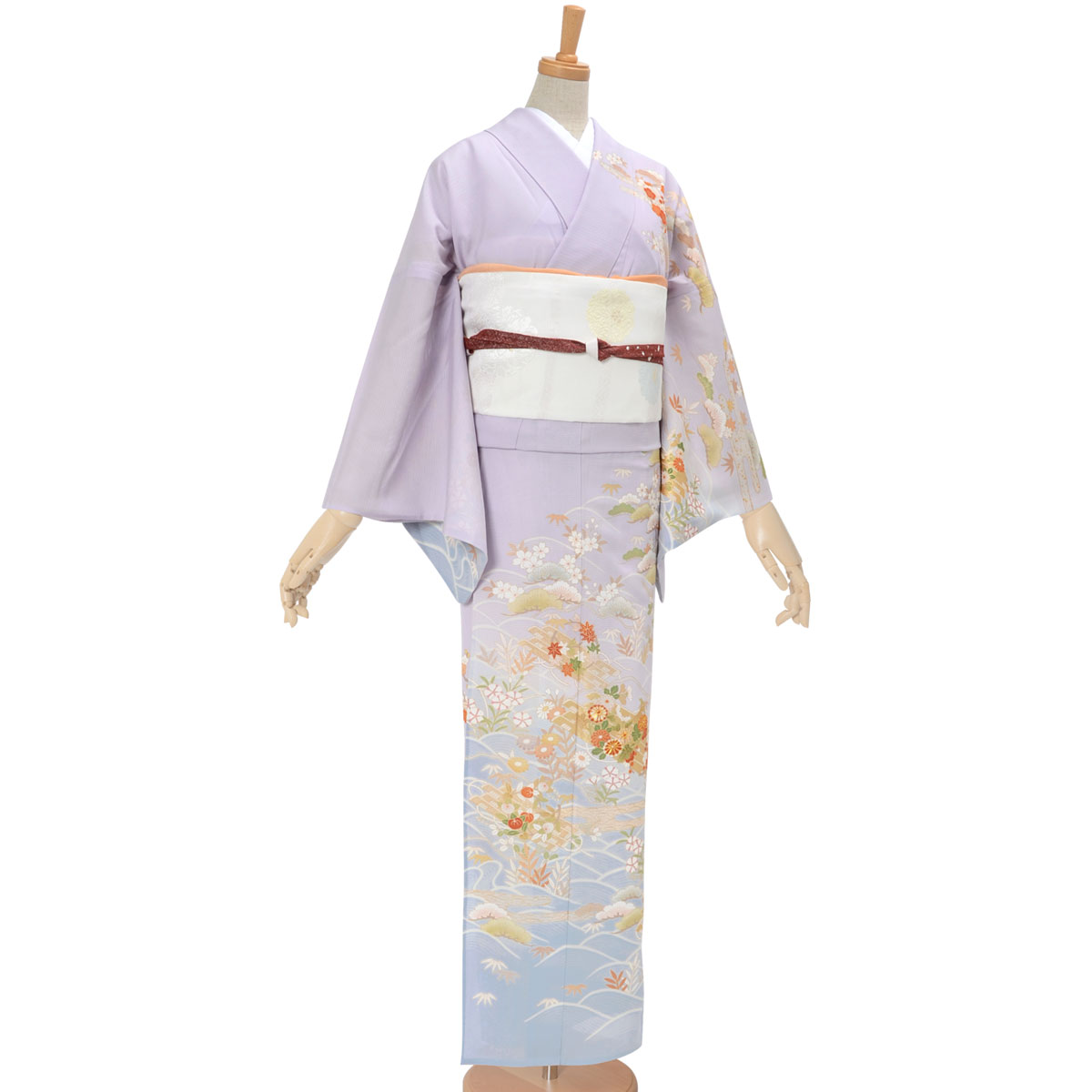 着物、帯セット　訪問着　友禅　立波筏草花文　ぼかし染　逸品 訪問着：H807 紫 波に花筏| 訪問着レンタル │ 京都着物レンタル夢館