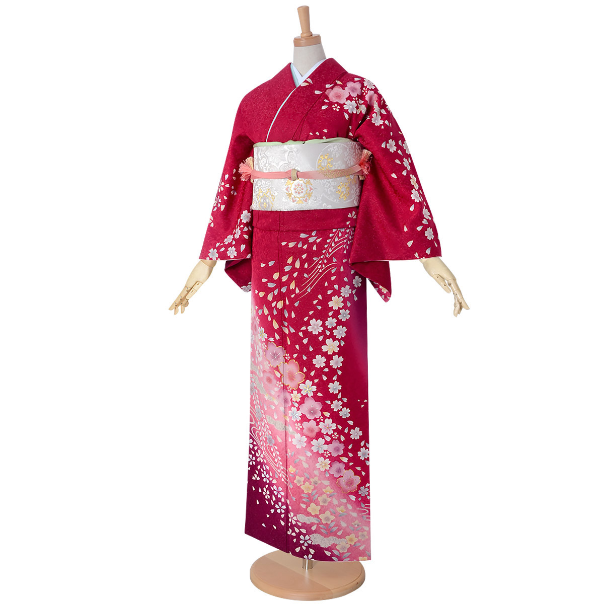 ミニチュア着物　桜、菊、鶴　 ガーガページ 訪問着：H839 【訳あり】赤 桜文様☆| 訪問着レンタル │ 京都着物