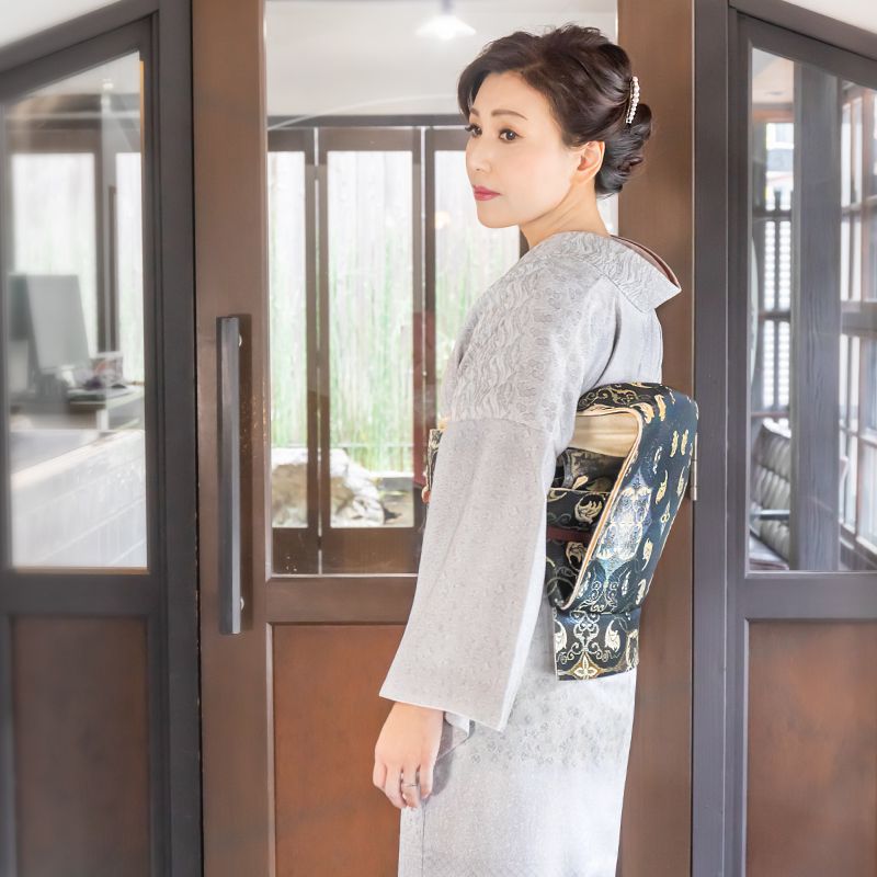 訪問着：H912 桂由美 【お召】グレー 横段柄| 訪問着レンタル
