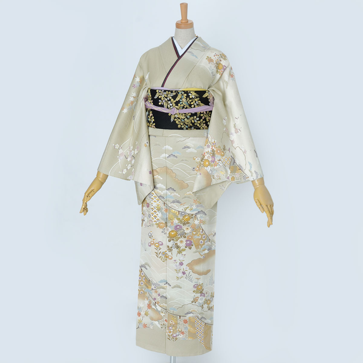 訪問着：H977 錆ひわ色 御所解模様| 訪問着レンタル │ 京都着物