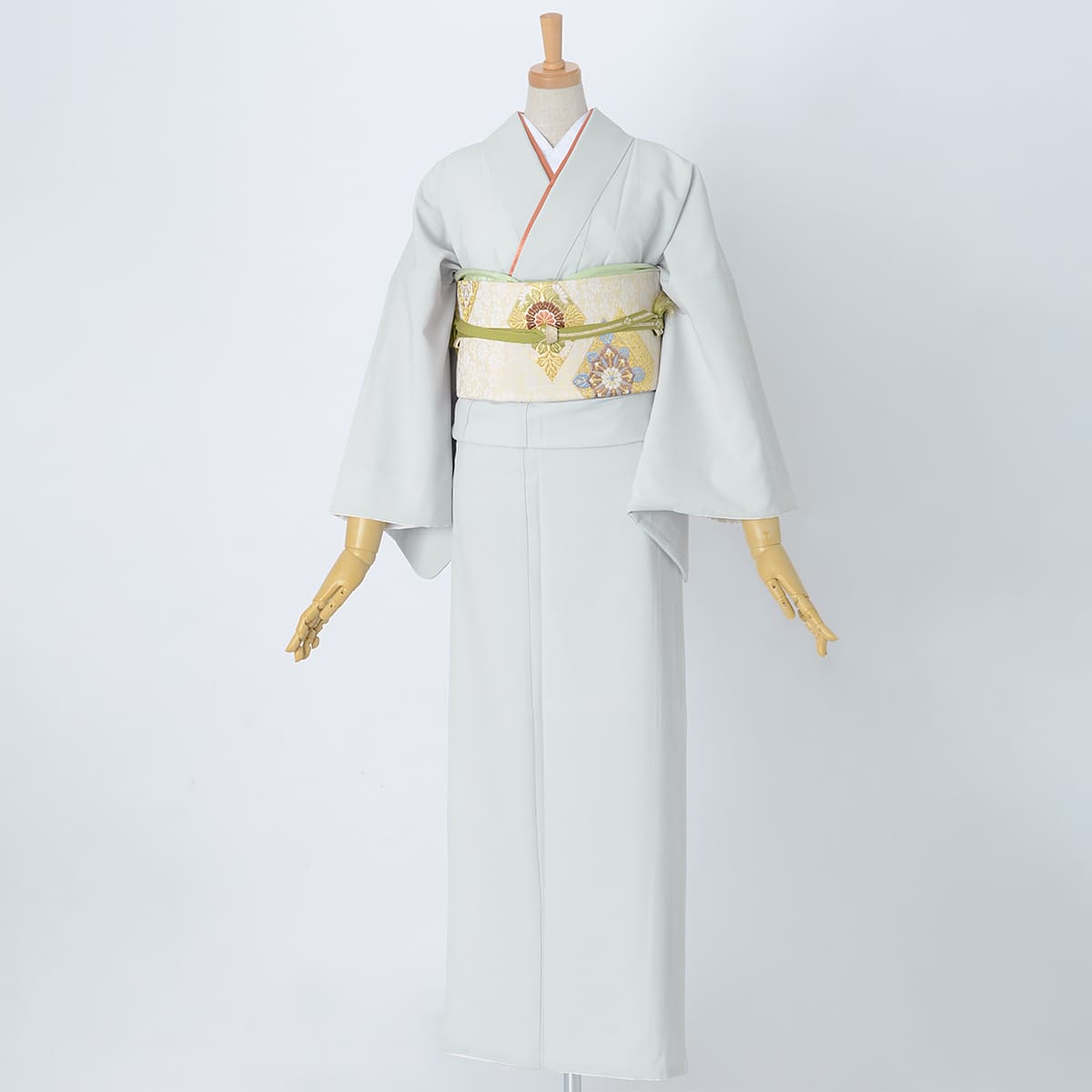 502aj35■アンティークジュニア着物 色無地 和洋MIX ■状態良好 訪問着：H988 ハナエ・モリ 色無地 銀鼠| 訪問着レンタル │ 京都着物