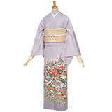 色留袖：E069 グレー 牡丹と菊に鶴☆| 色留袖レンタル │ 京都着物