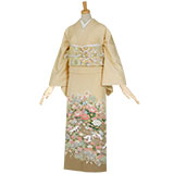 着用少ない！紗袷＊鶴＆波＊グレー＊高級感あり＊色留袖＊着物＊１６０ｃｍ＊裄６９ 色留袖：E069 グレー 牡丹と菊に鶴☆| 色留袖レンタル │ 京都
