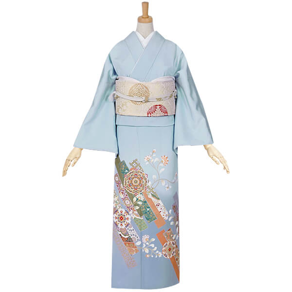 色留袖：E161 水色 短冊に唐花文☆| 色留袖レンタル │ 京都着物