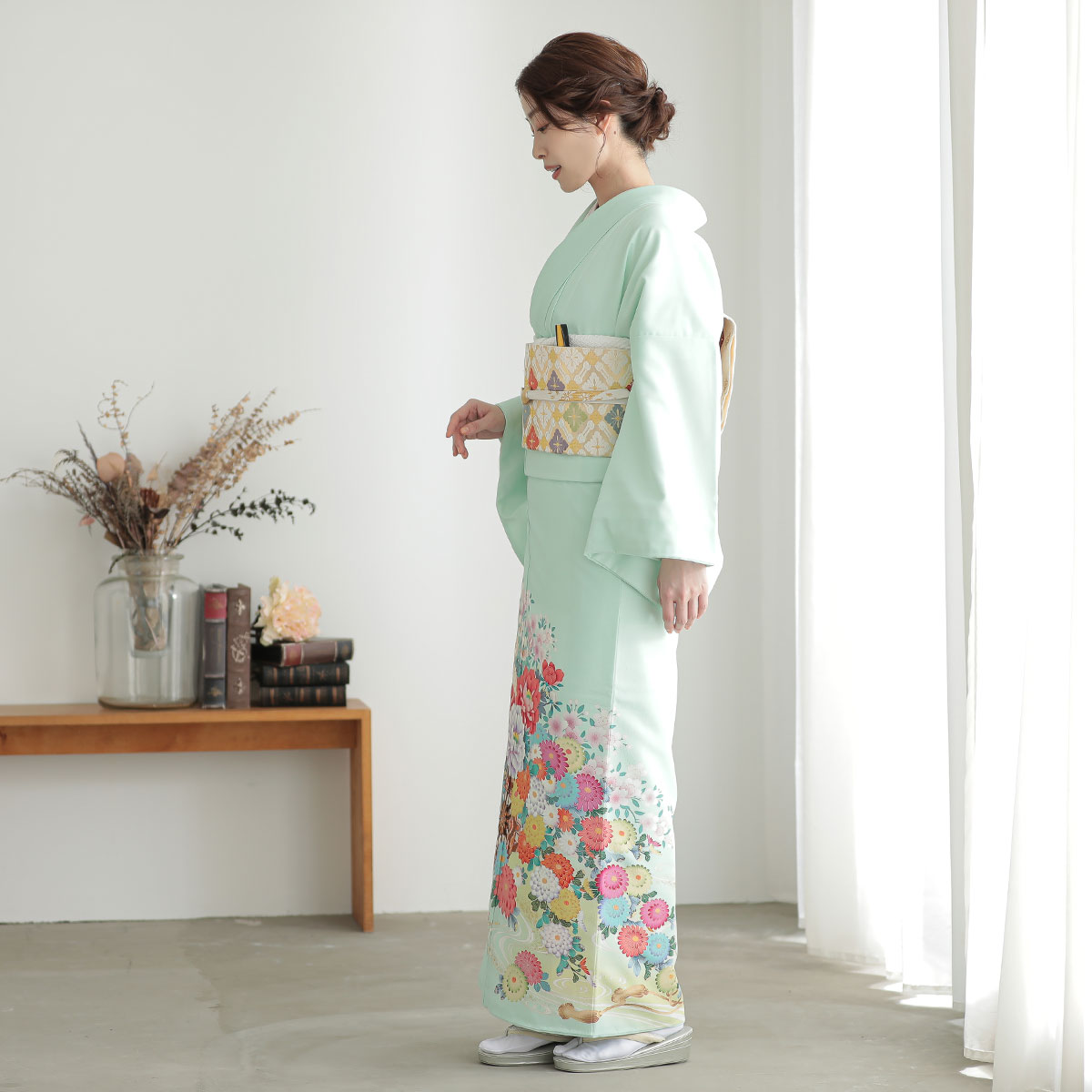 訪問着　フルセット　着物　正絹　水色　花車　金　トールサイズ　しつけ糸　E2 楽天市場】【レンタル】高級正絹 訪問着 フルセットレンタル 訪問着 紅