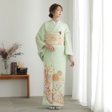 色留袖　一つ紋　鶴の友禅着物 色留袖 一つ紋 鶴の友禅着物