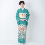 色留袖：E236 ブルーグリーン 波間に花☆| 色留袖レンタル │ 京都着物