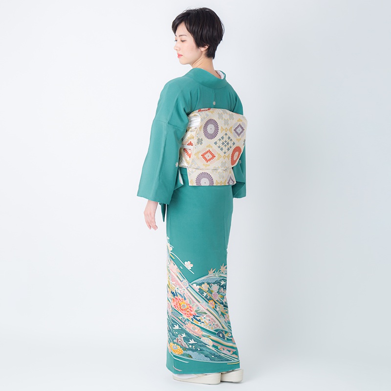 色留袖＊長尺　袷着物 吉祥　宝船模様　背紋有 青緑色 11SA1 IMG_8231_0dd3c337-3476-457a-