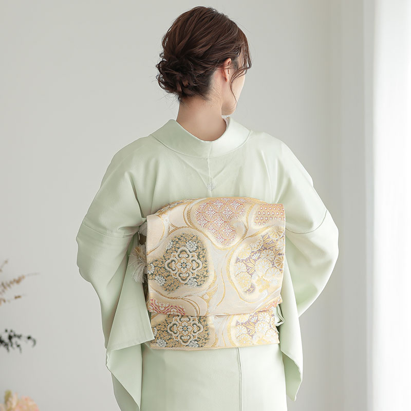 色留袖：E254 桂由美 琳派 薄緑 波に牡丹花車(E284)| 色留袖レンタル