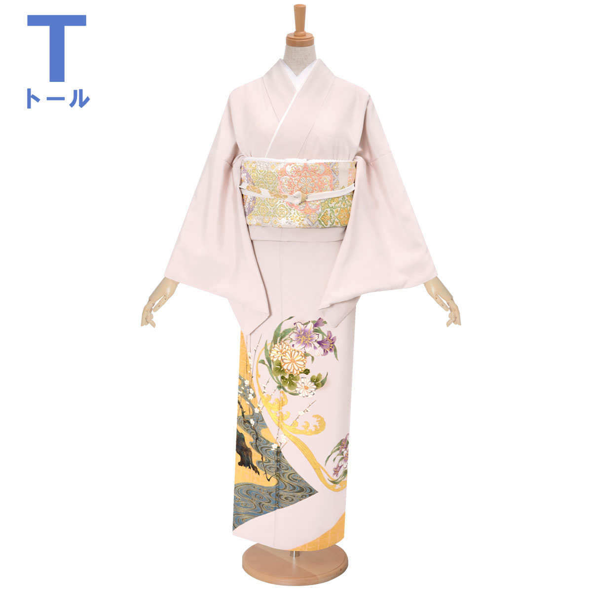 色留袖：E257 桂由美 琳派 ピンク流水紅白梅花の丸☆(E256)| 色留袖