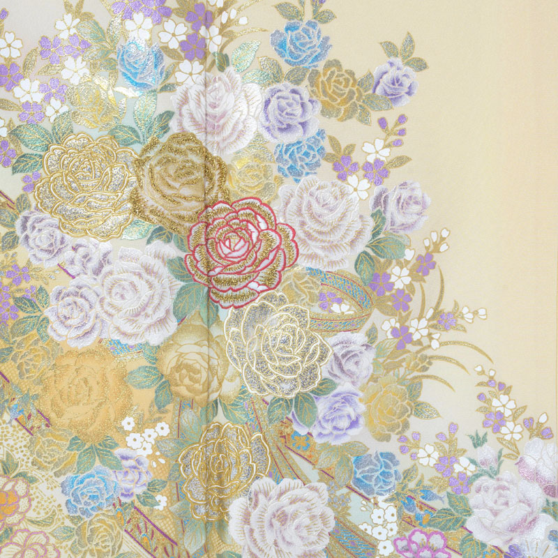 色留袖：E274 桂由美 薄黄色 薔薇花束(E285)(E306)| 色留袖レンタル