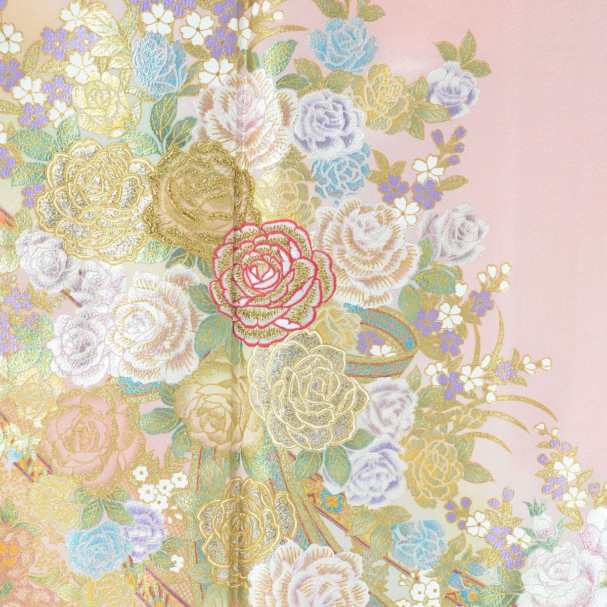 色留袖：E275 桂由美 薄ピンク 薔薇花束| 色留袖レンタル │ 京都着物