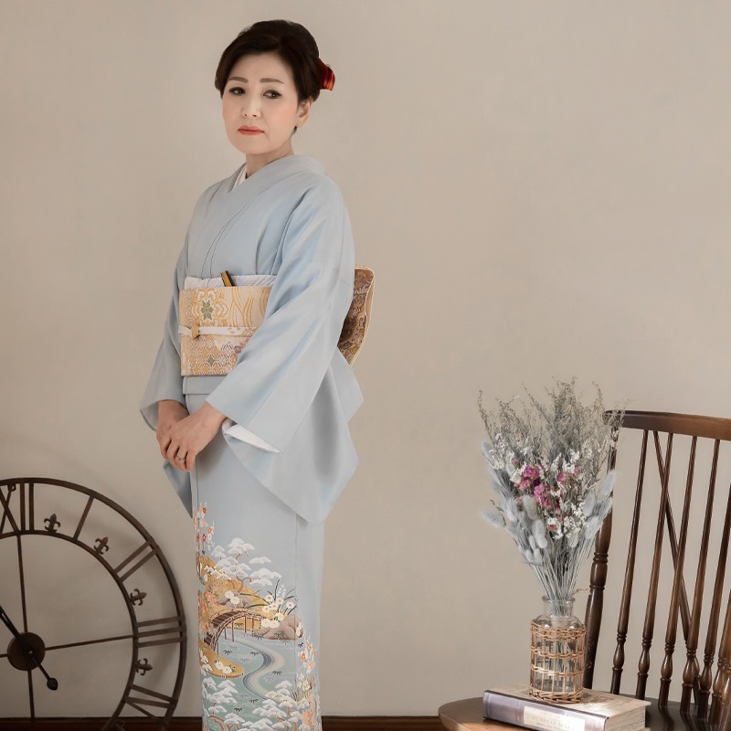 色留袖：E277 水色 茶屋辻模様☆(E145)| 色留袖レンタル │ 京都着物