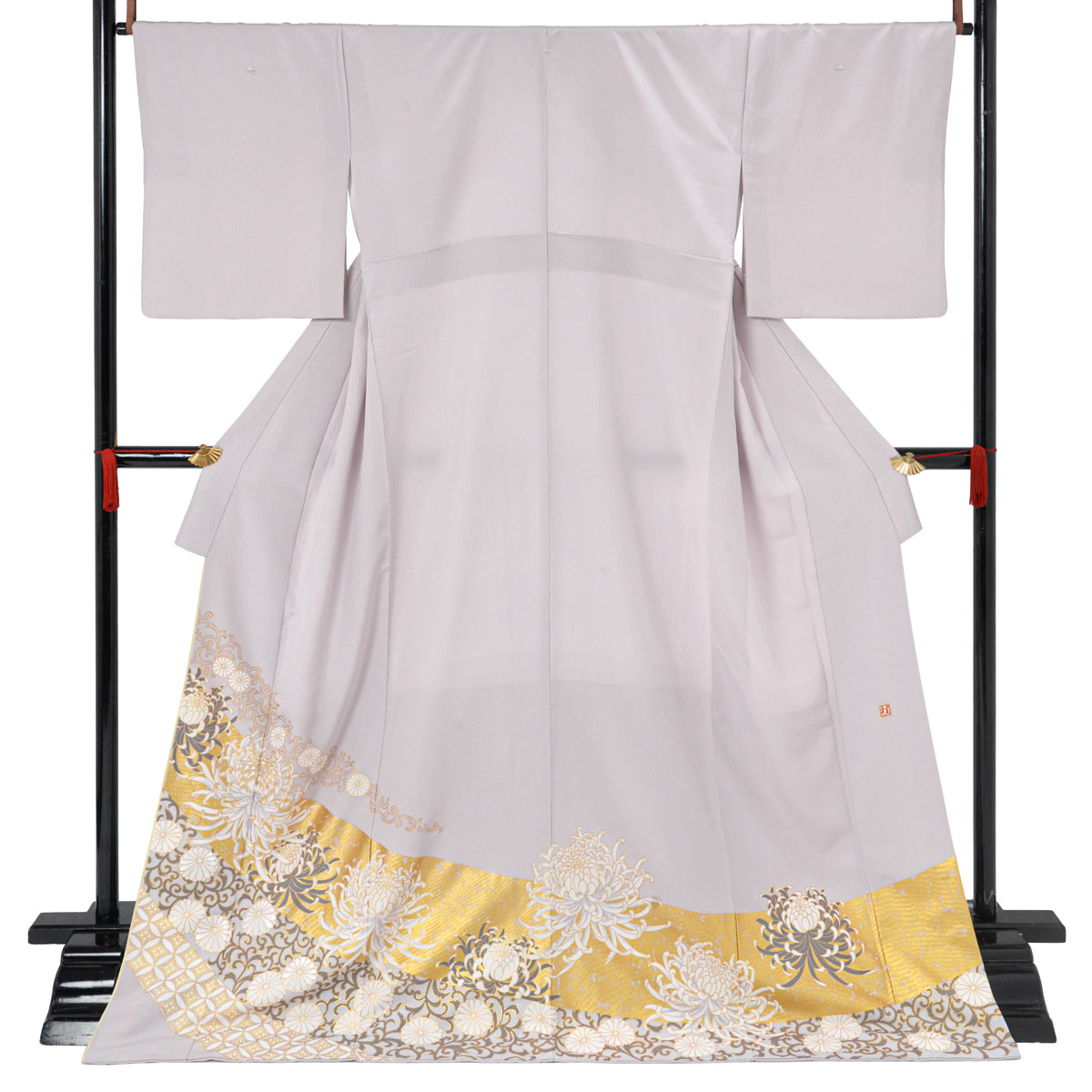 新品 胴抜き仕立て 銀通し 作家物落款 着物 ゆったり“松の舞”色留袖