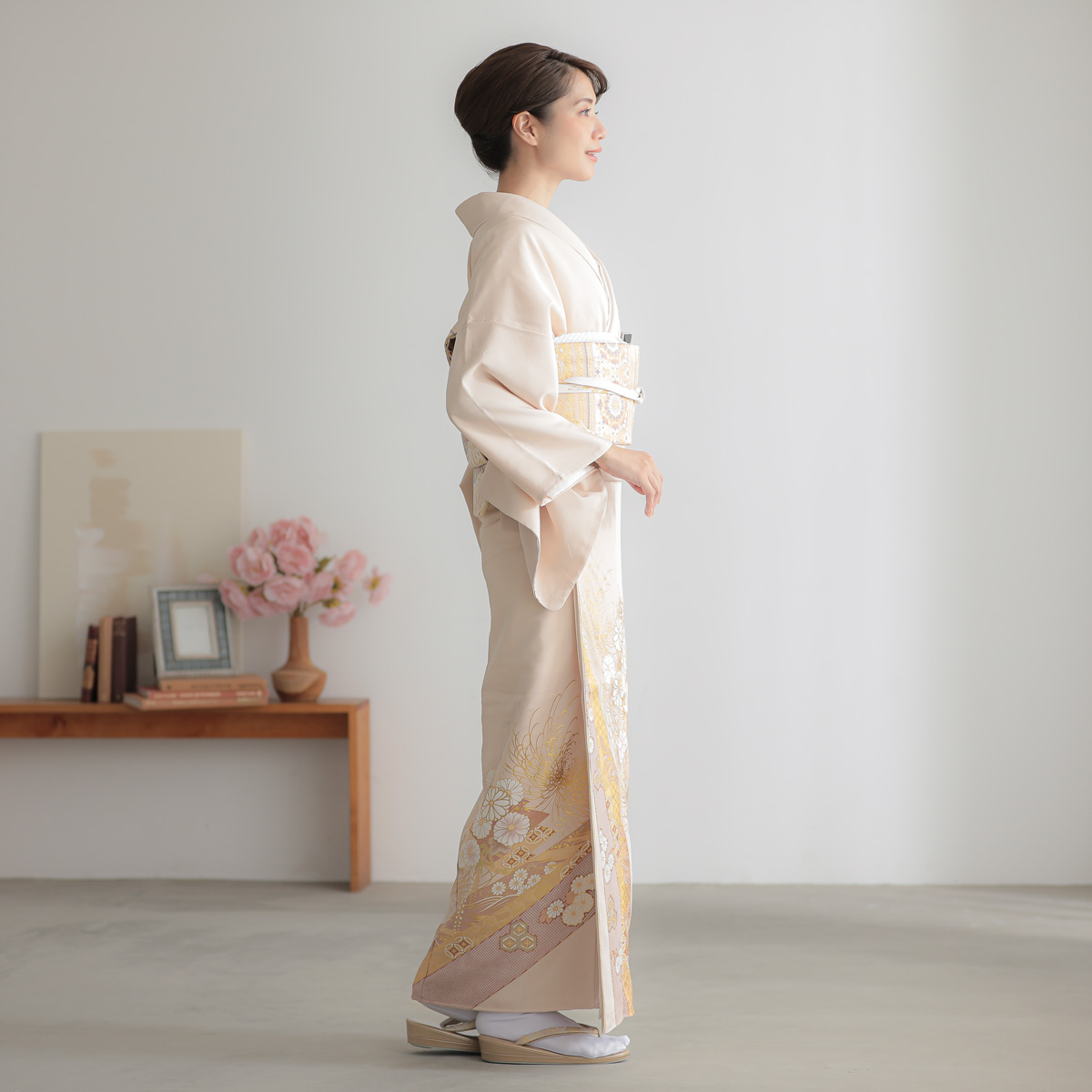 色留袖：E297 桂由美 ピンクベージュ 菊松皮菱(E294)| 色留袖