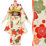 小・中学生振袖：A035 九重 白 紅白梅│ 振袖レンタル │ 京都着物