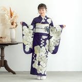 小・中学生振袖：A384 花紺 白梅│ 振袖レンタル │ 京都着物レンタル夢館