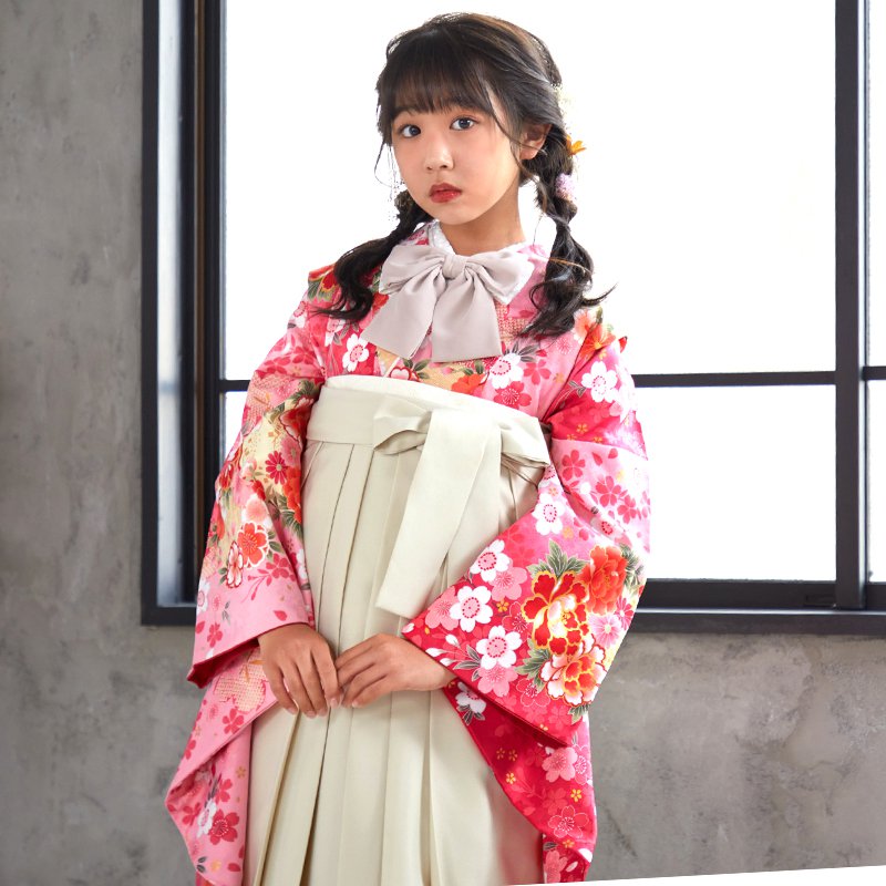 小学生袴:A039 ピンク 桜に花紋(G639)│ 袴レンタル │ 京都着物