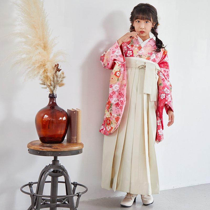 小学生袴:A039 ピンク 桜に花紋(G639)│ 袴レンタル │ 京都着物