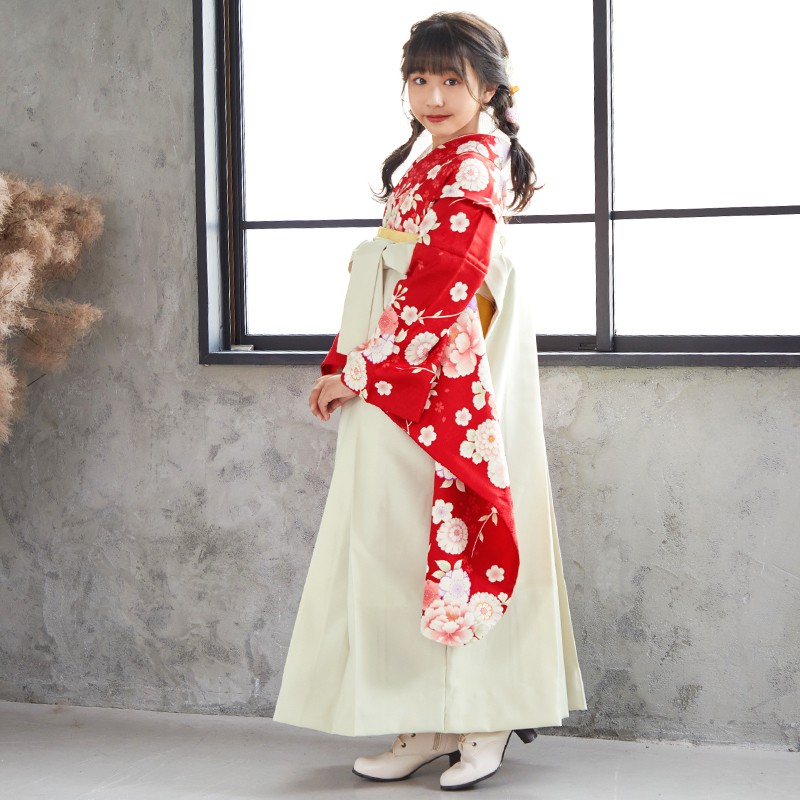 小学生袴:A113 赤 菊桜牡丹│ 袴レンタル │ 京都着物レンタル夢館