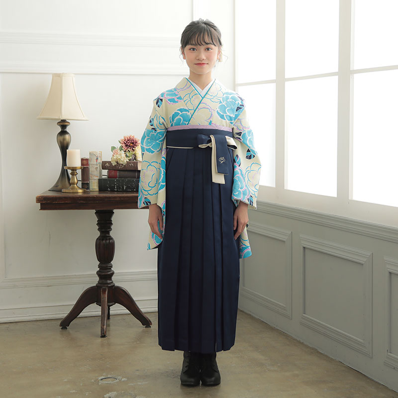 小学生袴:A156 クリーム色 桜│ 袴レンタル │ 京都着物レンタル夢館
