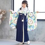 袴小学生　卒業式 小学生袴:A185 水色 ダイヤに椿│ 袴レンタル │ 京都着物レンタル夢館