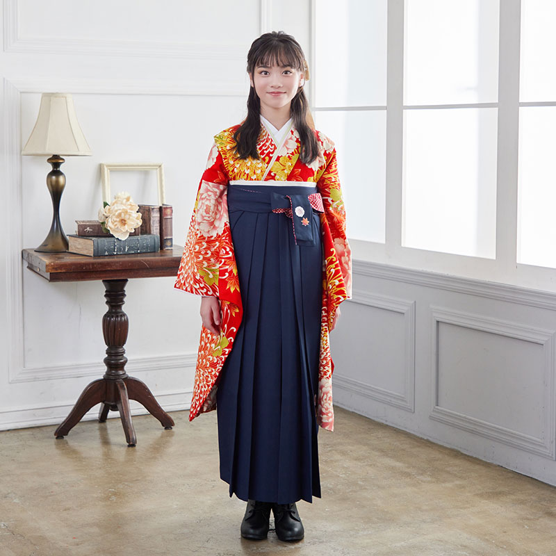 小学生袴:A307 ジャパンスタイル 赤 ちはやふる × JAPAN STYLE 菊牡丹