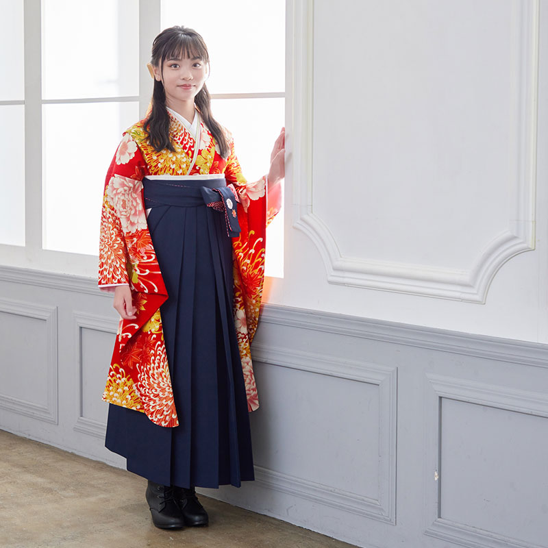 JAPAN STYLE 7才用着物.袴 小学生袴:A307 ジャパンスタイル 赤 ちはやふる × JAPAN STYLE 菊牡丹